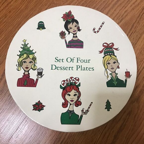 Set of 4 posh girl night Christmas holiday party collector ceramic plates - Picture 4 of 8